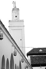 Image showing old   brick tower in morocco africa village and the sky