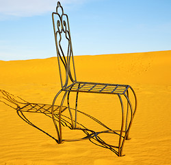 Image showing table and seat in desert  sahara morocco   africa yellow sand