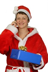 Image showing Santa girl on the phone