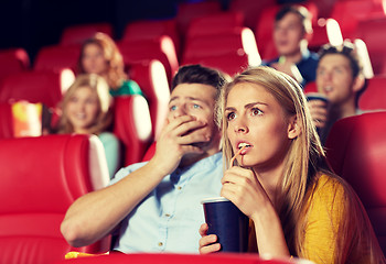 Image showing friends watching horror movie in theater