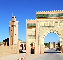 Image showing morocco arch in africa old construction street  the blue sky