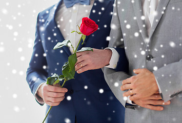 Image showing close up of happy male gay couple holding hands