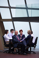 Image showing business people group on meeting at modern bright office