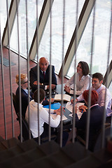 Image showing business people group on meeting at modern bright office