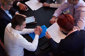 Image showing business people group on meeting at modern bright office