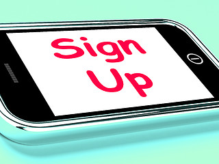 Image showing Sign Up On Phone Shows Join Membership Register
