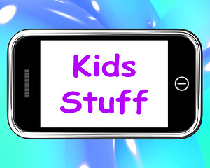 Image showing Kids Stuff On Phone Means Online Activities For Children