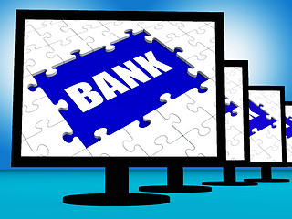 Image showing Bank On Monitors Shows Online Or Electronic Internet Banking