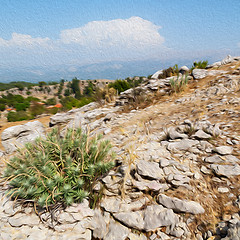 Image showing from the hill in asia turkey selge old architecture ruins and na