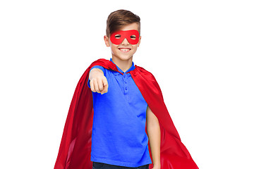 Image showing happy boy in red superhero cape and mask