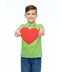 Image showing happy boy holding red heart shape