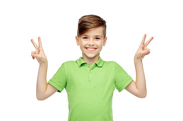 Image showing happy boy showing peace or victory hand sign