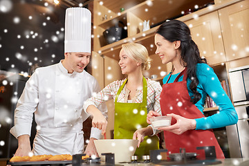 Image showing happy women and chef cook baking in kitchen