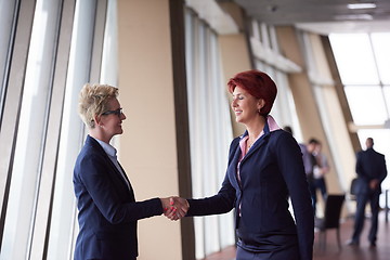 Image showing business womans make deal and handshake