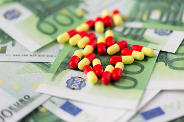 Image showing medical pills or drugs and euro cash money