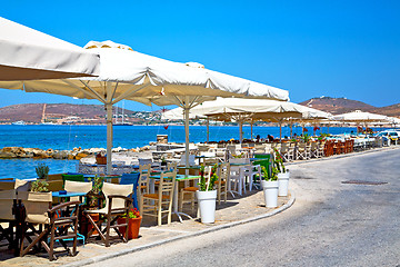 Image showing table in santorini   restaurant chair and the 