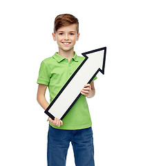 Image showing happy boy holding white blank arrow banner