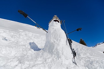 Image showing Snowman on a hillside