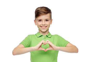 Image showing happy boy showing heart hand sign