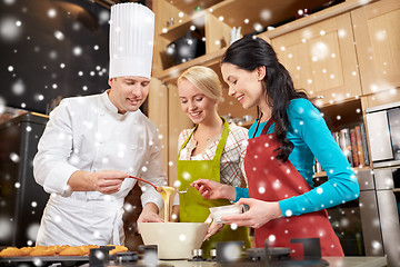 Image showing happy women and chef cook baking in kitchen