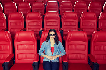 Image showing young woman watching movie in 3d theater