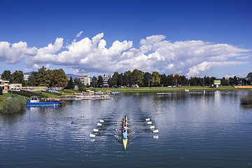 Image showing Training rowing on the lake Jarun