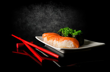 Image showing Sushi and chopsticks