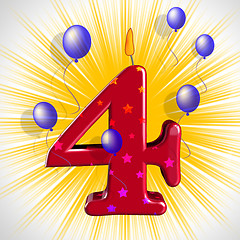 Image showing Number Four Party Means Wax Cake Candle Or Birthday Candle