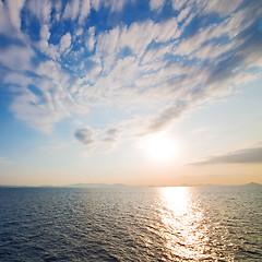 Image showing in santorini hill    greece sunset and the sky mediterranean red