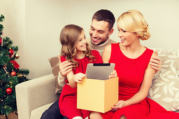 Image showing smiling family with tablet pc