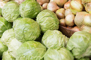Image showing close up of cabbage and onion at street market