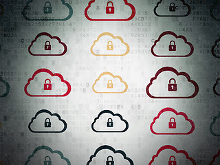 Image showing Cloud networking concept: Cloud With Padlock icons on Digital Paper background