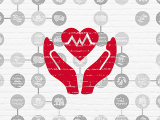 Image showing Insurance concept: Heart And Palm on wall background