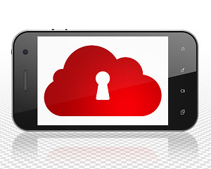 Image showing Cloud computing concept: Smartphone with Cloud With Keyhole on display