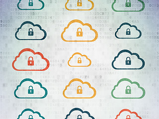 Image showing Cloud networking concept: Cloud With Padlock icons on Digital Paper background