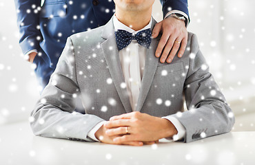 Image showing close up of male gay couple with wedding rings on