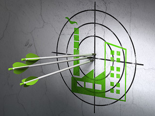 Image showing Industry concept: arrows in Industry Building target on wall background