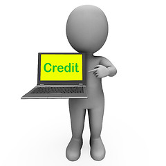 Image showing Credit Laptop Character Shows Financing Or Loans For Purchasing