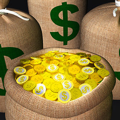 Image showing Bags Of Coins Shows American Wealth