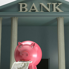 Image showing Piggybank On Bank Shows Secure Savings