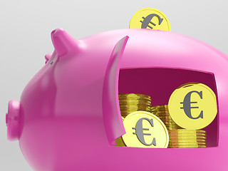 Image showing Euros In Piggy Shows Currency And Investment