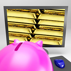 Image showing Gold Bars Screen Shows Shiny Valuable Treasure