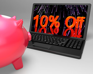 Image showing Ten Percent Off On Laptop Showing Reduced Prices
