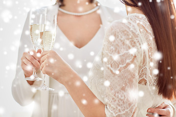 Image showing close up of lesbian couple with champagne glasses