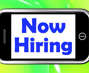 Image showing Now Hiring On Phone Shows Recruitment Online Hire Jobs