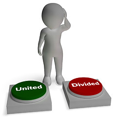 Image showing United Divided Buttons Shows Togetherness