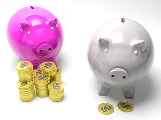 Image showing Two Piggybanks Savings Shows American Savings