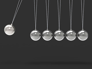 Image showing Six Silver Newtons Cradle Shows Blank Spheres Copyspace For 6 Le