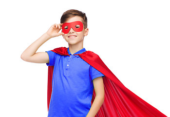 Image showing boy in red super hero cape and mask