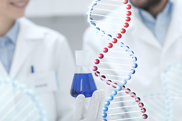 Image showing close up of scientists with test tube in lab